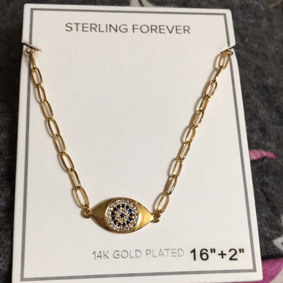 Sterling ForeverWilda Evil Eye Pendant Necklace 14 k NWT 16”-(2” - Picture 4 of 10